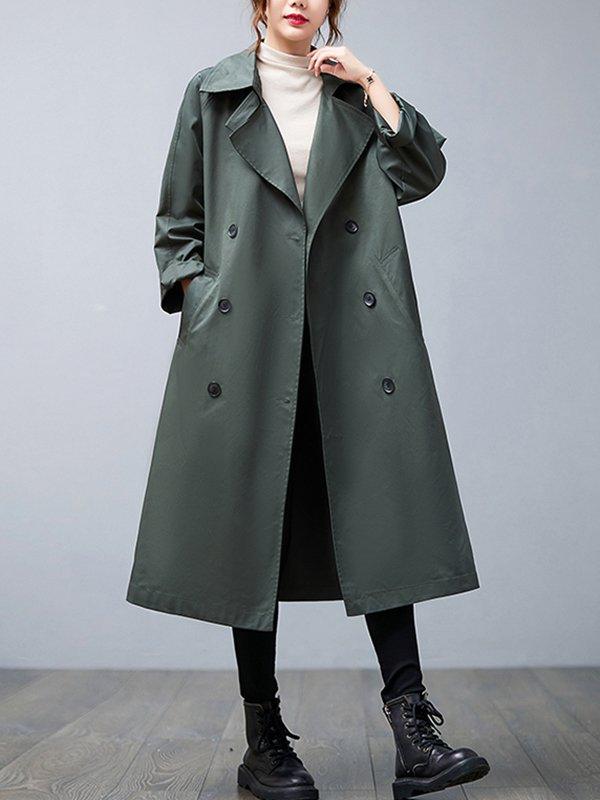 lovevop Loose Buttoned Notched Collar Trench Coat