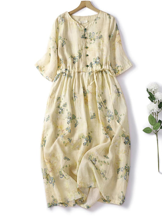 Medium Sleeve Printed Ramie Dress