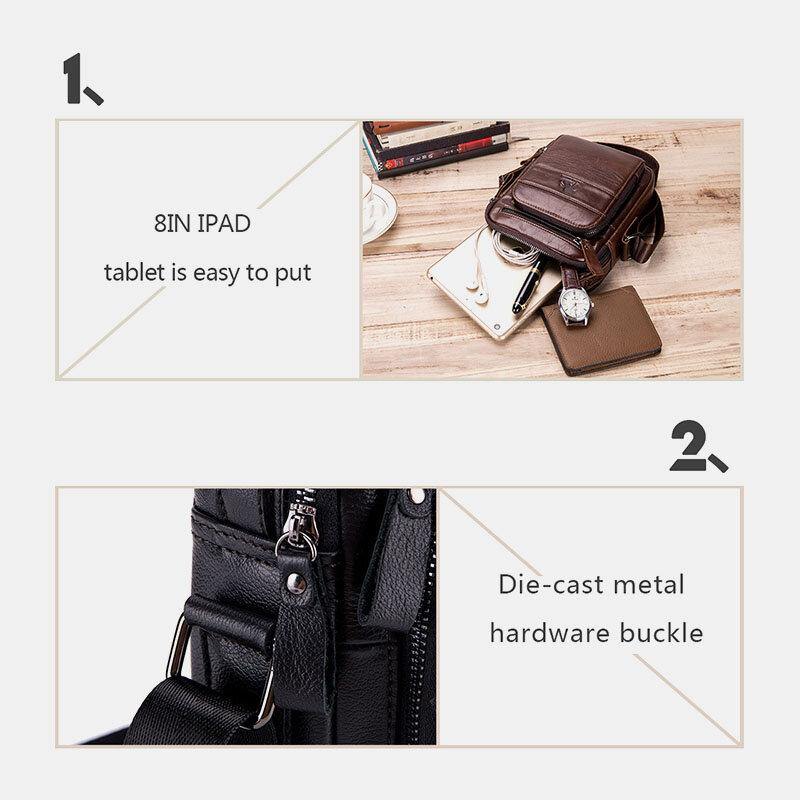 lovevop Men Genuine Leather Multifunction Multi-Pocket Waterproof Crossbody Bag Shoulder Bag