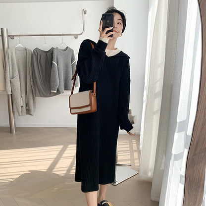 lovevop Casual Hooded Knitted Long Dress