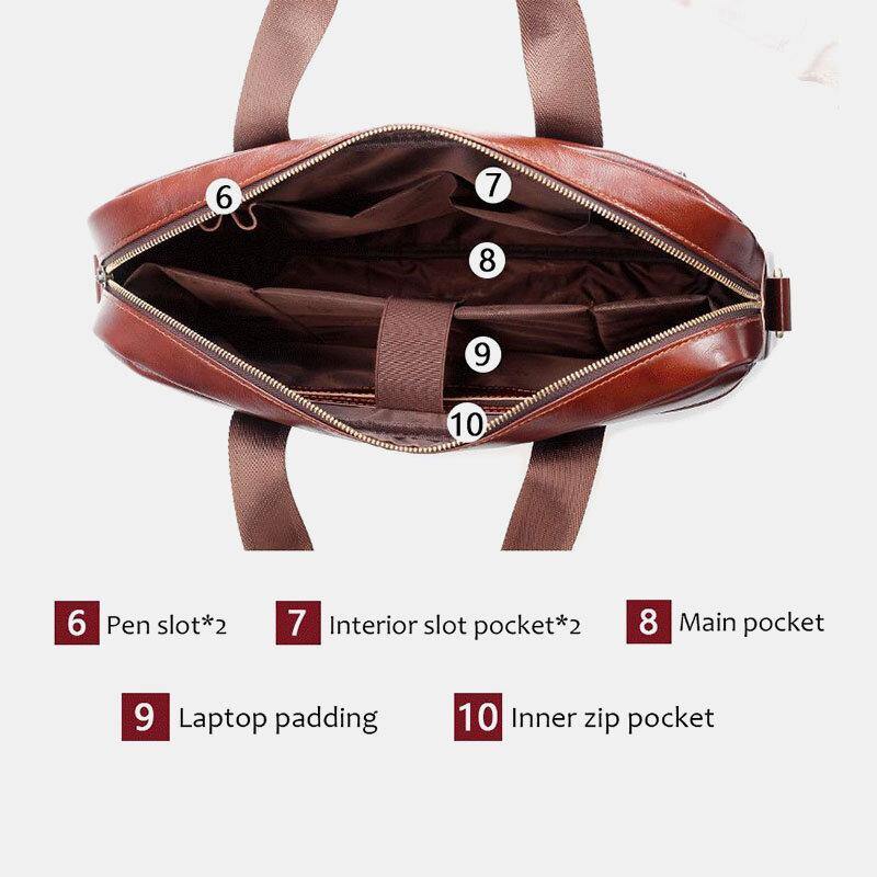 lovevop Men Genuine Leather Multifunction Large Capacity Multi-pocket Crossbody Bag Shoulder Bag Handbag Messenger Briefcase