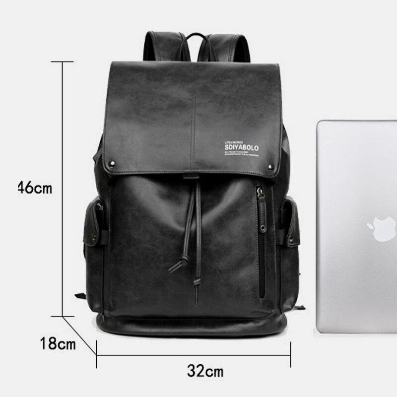 lovevop Men Faux Leather Large Capacity Waterproof 13.3 Inch Laptop Bag Travel Bag Backpack With USB Charging
