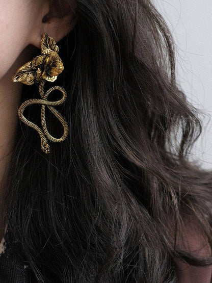 lovevop Vintage Snake Shape Flower Shape Earrings Accessories