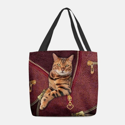 lovevop Women Canvas Cute 3D Three-dimensional Vision Cat Pattern Shoulder Bag Handbag Tote