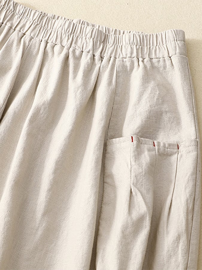 Lovevop Cotton And Linen Two-pocket Elastic Waist Skirt