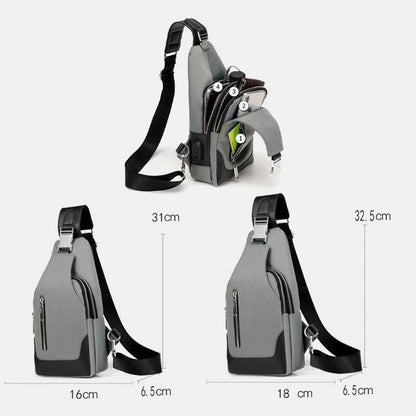 lovevop Men Oxford USB Charging Waterproof Casual Outdoor Crossbody Bag Chest Bag Sling Bag