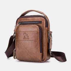 lovevop Men Genuine Leather Multifunction Multi-Pocket Waterproof Crossbody Bag Shoulder Bag