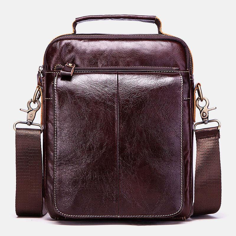 lovevop Men's Retro Genuine Leather Crossbody Bag with Multiple Pockets and Layers