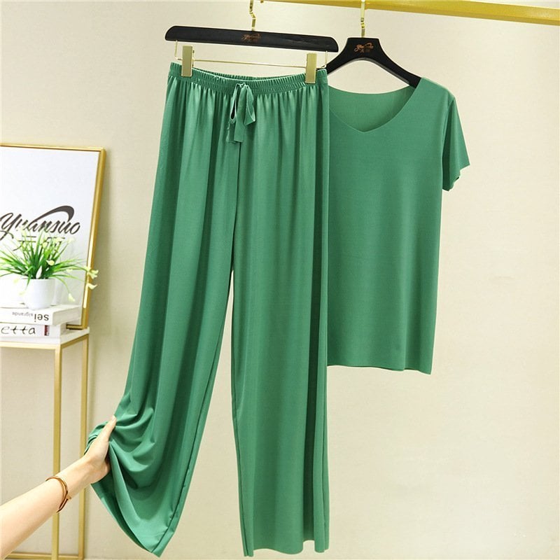 Soft Comfortable Ice Silk Short Sleeve T-Shirt Two Piece Set Loose Wide-leg Pants✨BUY 2 FREE SHIPPING✨