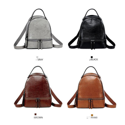 lovevop Fashion Temperament Gentle Leather Backpack Fashion Oil Wax Cowhide