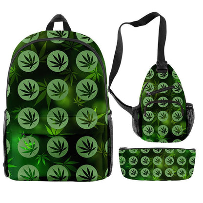 lovevop New Hemp Leaf Surrounding 3d Digital Backpack Pen Bag Shoulder