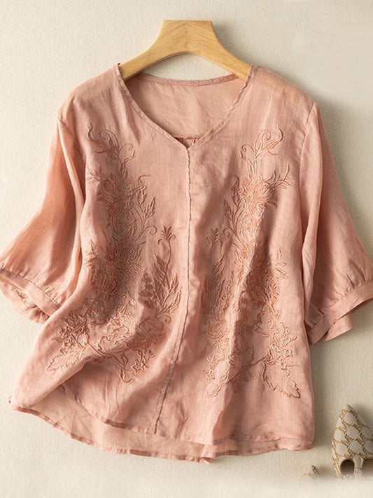 Lovevop Cotton Embroidered Loose And Thin Vintage Shirt