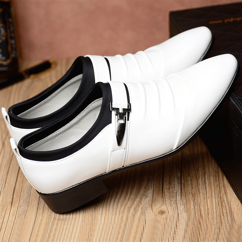 lovevop Men Solid Color Folds Comfy Microfiber Leather Non Slip Formal Shoes
