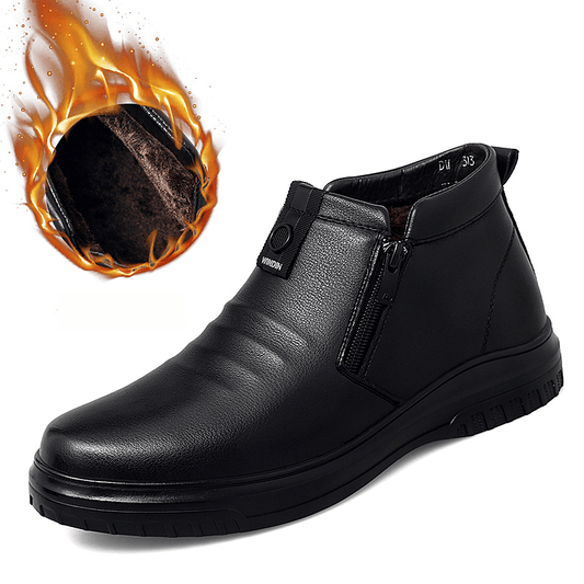 lovevop Men Side Zipper Comfy Microfiber Leather Warm Non Slip Business Casual Ankle Boots