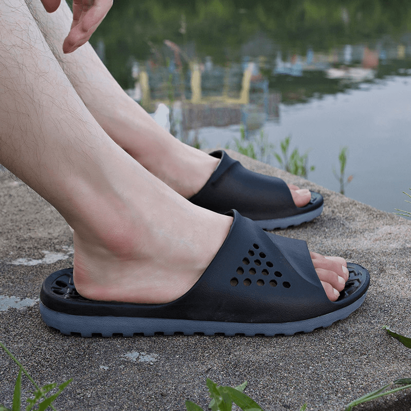 lovevop Men'S Waterproof Breathable Non-Slip Wear-Resistant Hollow and Soft Sole Slippers