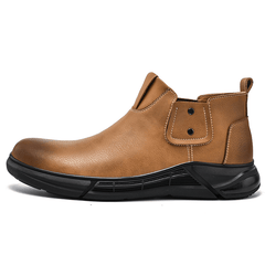 lovevop Men Retro Cowhide Leather Non Slip Soft Sole Elastic Slip on Chelsea Boots