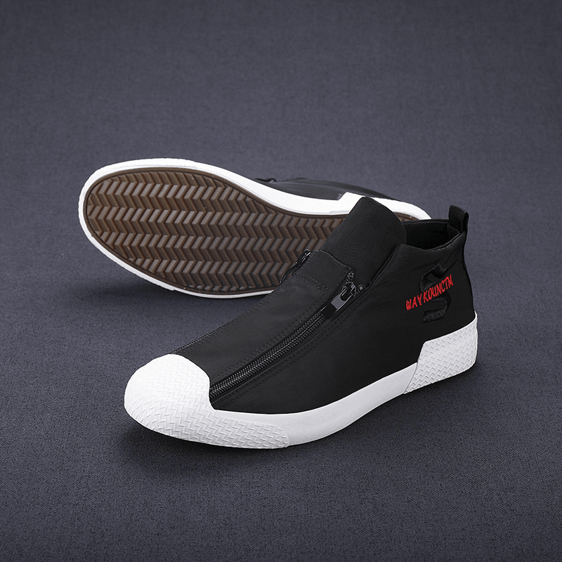 lovevop Men Rubber Cap Toe Front Zipper Comfy Breathable Canvas High Top Ankle Casual Sneakers