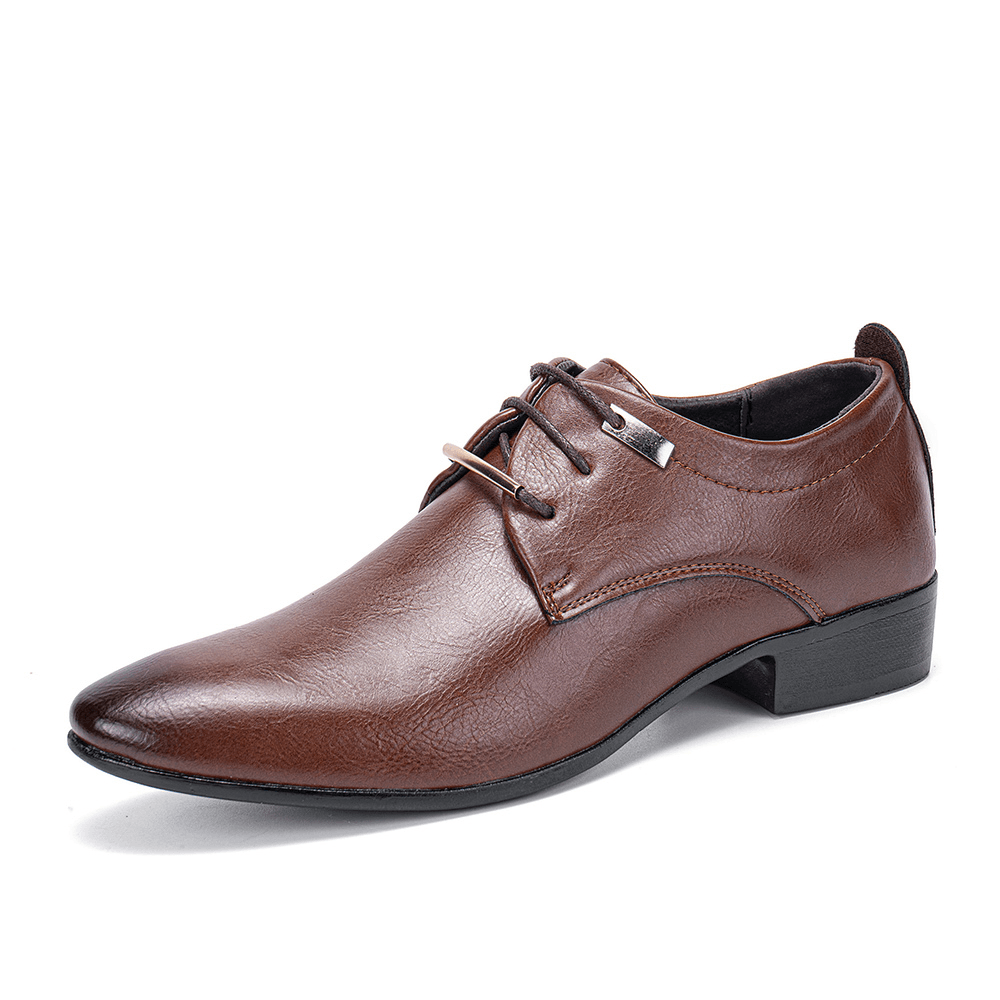 lovevop Men's Leather Breathable Oxfords - Pointed Toe, Lace-Up, Soft Bottom for Casual & Business Wear