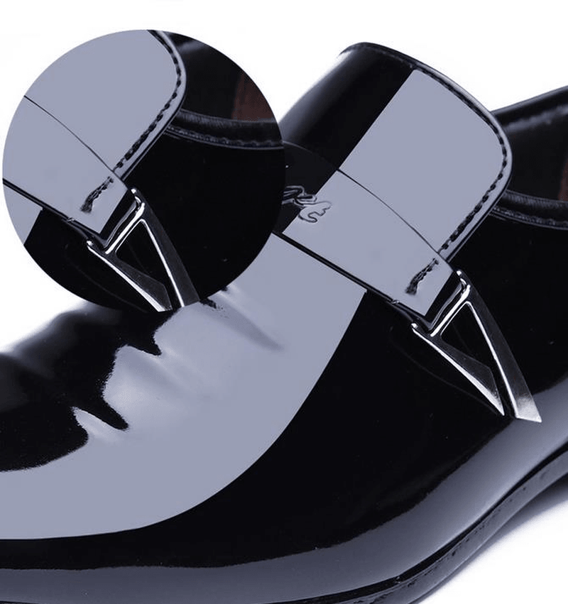lovevop Men Patent Leather Metal Decoration Comfy Bussiness Formal Shoes