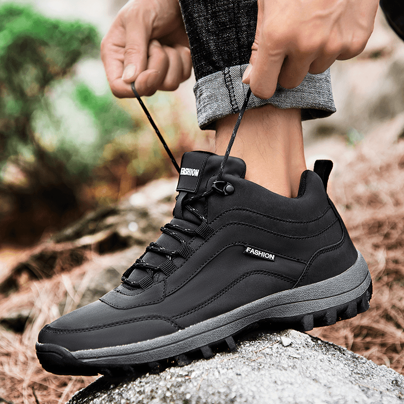 lovevop Men Microfiber Leather Anti-Collision Toe Non Slip Outdoor Hiking Boots