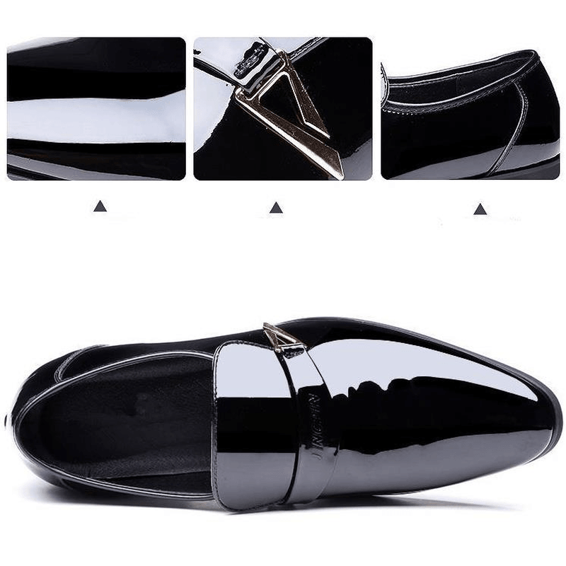 lovevop Men Patent Leather Metal Decoration Comfy Bussiness Formal Shoes