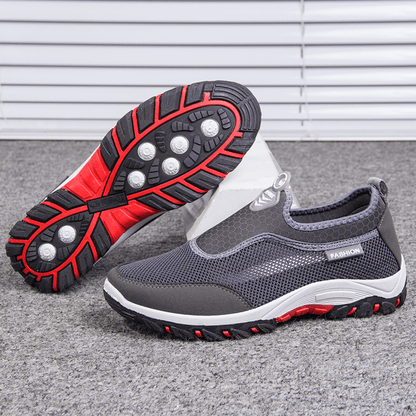 lovevop Men Sport Splicing Mesh Fabric Breathable Slip on Casual Walking Shoes