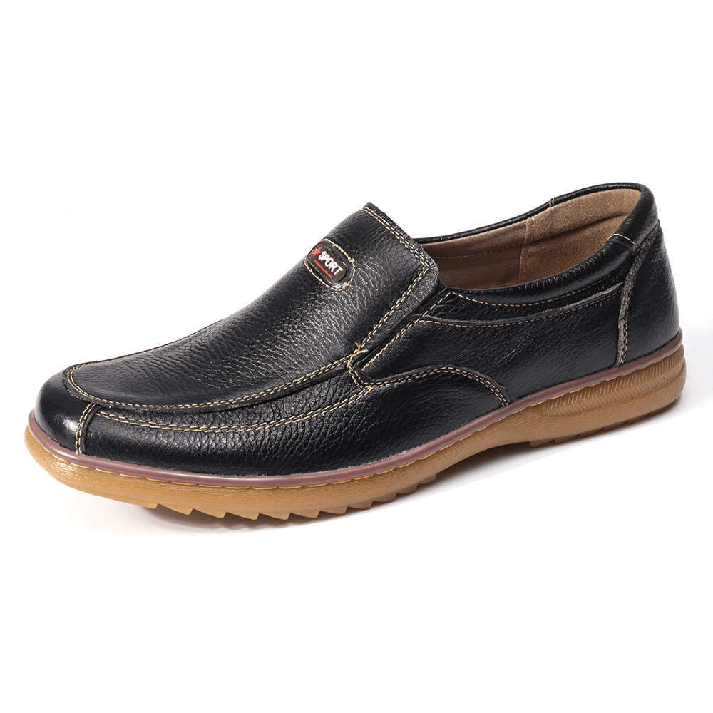 lovevop Menico Men Genuine Cow Leather Slip on Soft Sole Comfy Non Slip Casual Oxfords