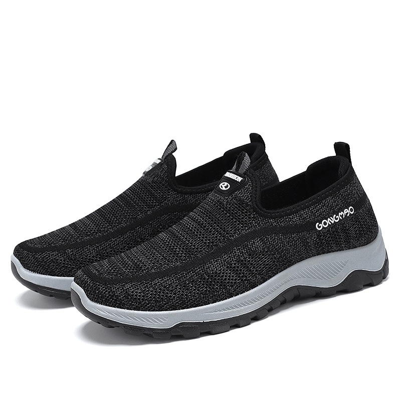 lovevop Men Sport Knitted Fabric Breathable Walking Shoes Soft Slip on Casual Sneakers