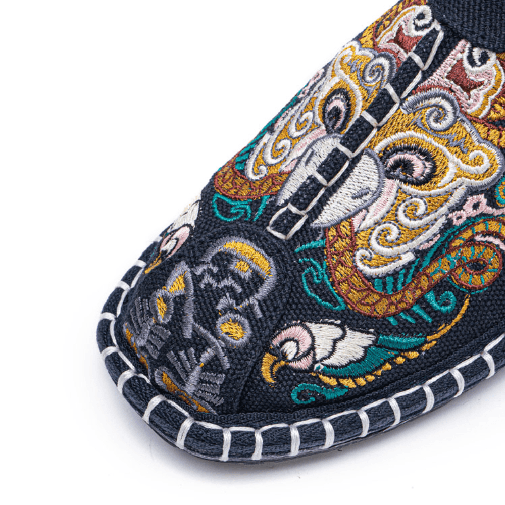 lovevop Men Canvas Breathable Pattern Comfy Old Peking Casual Linen Shoes