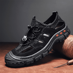 lovevop Men Leather Mesh Breathable Non Slip Soft Casual Outdoor Shoes