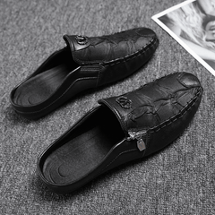lovevop Men Leather Vintage Breathable Soft Bottom Closed Toe Comfy Casual Flat Slippers