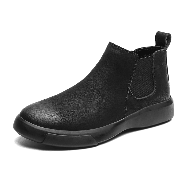 lovevop Men Comfy Cowhide Leather Non Slip Elastic Slip on Casual Chelsea Boots