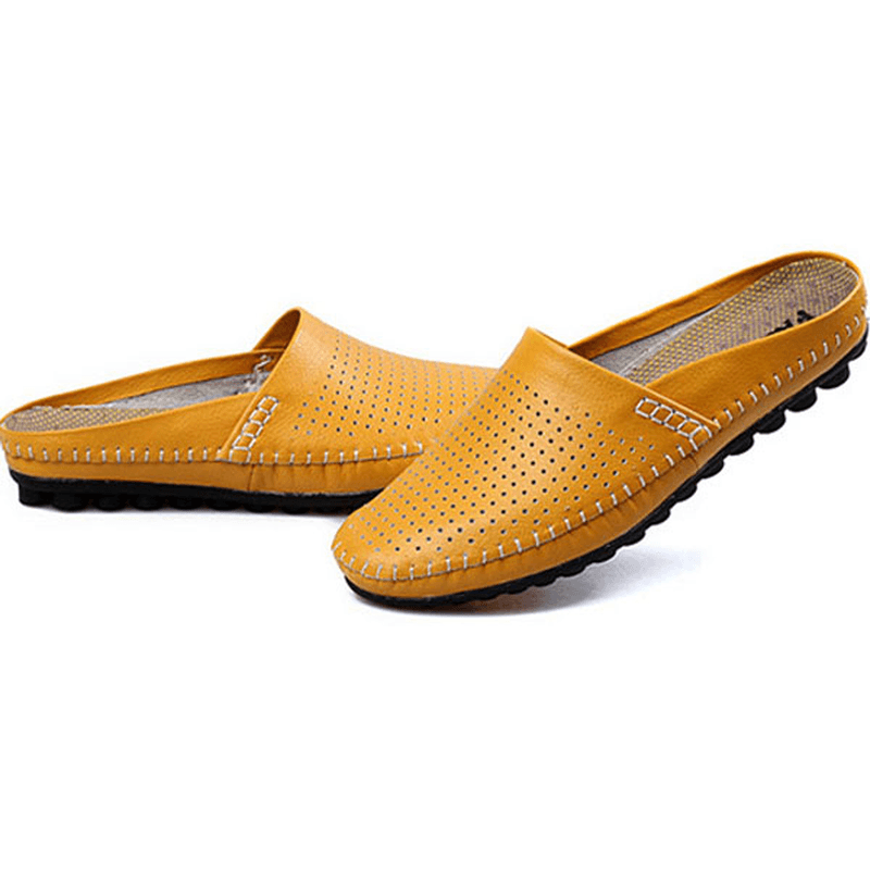 lovevop Slipper Men Hollow Out Casual Beach Slip on in Leather