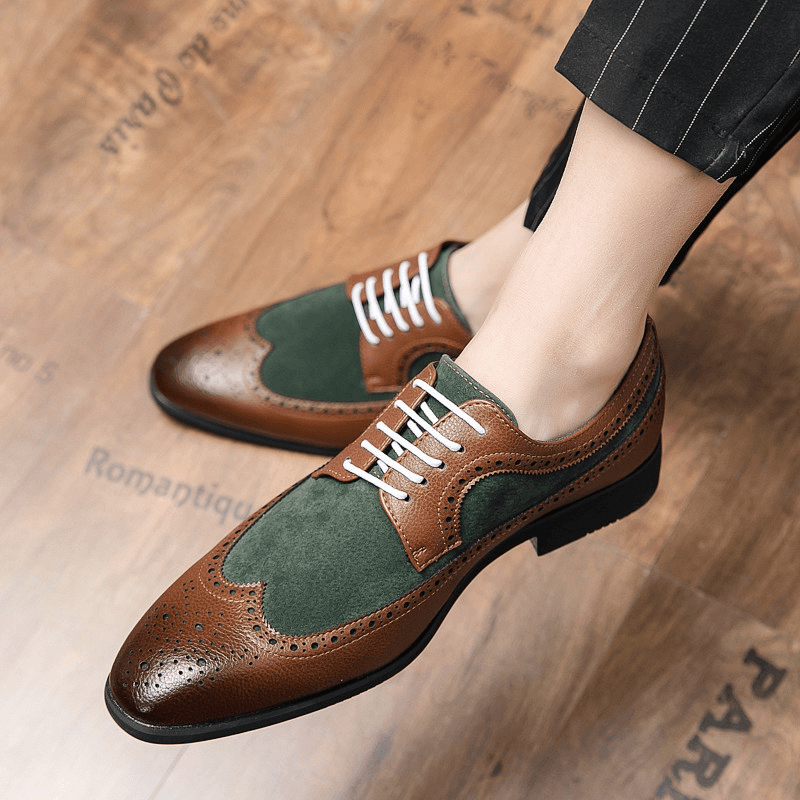 lovevop Mencio Men Retro Large Size Lace-Up Pointed Toe Formal Dress Shoes