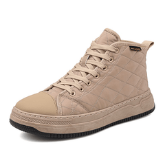 lovevop Men Stitching Plaid down Cloth Comfy Slipm Resistant Lace up High Top Sneakers