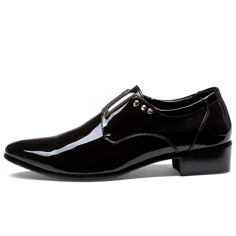 lovevop Men Patent Leather Glossy Pointed Toe Slip-On Dress Shoes