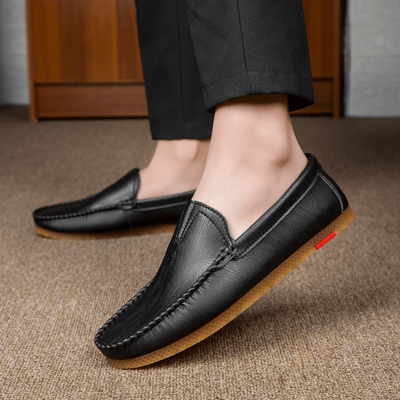 lovevop Men Microfiber Breathable Comfy Bottom Slip on Driving Casual Leather Loafers Shoes