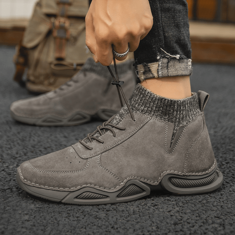 lovevop Men Leather Breathable Non Slip Wearable Soft Sole Casual Sock Boots