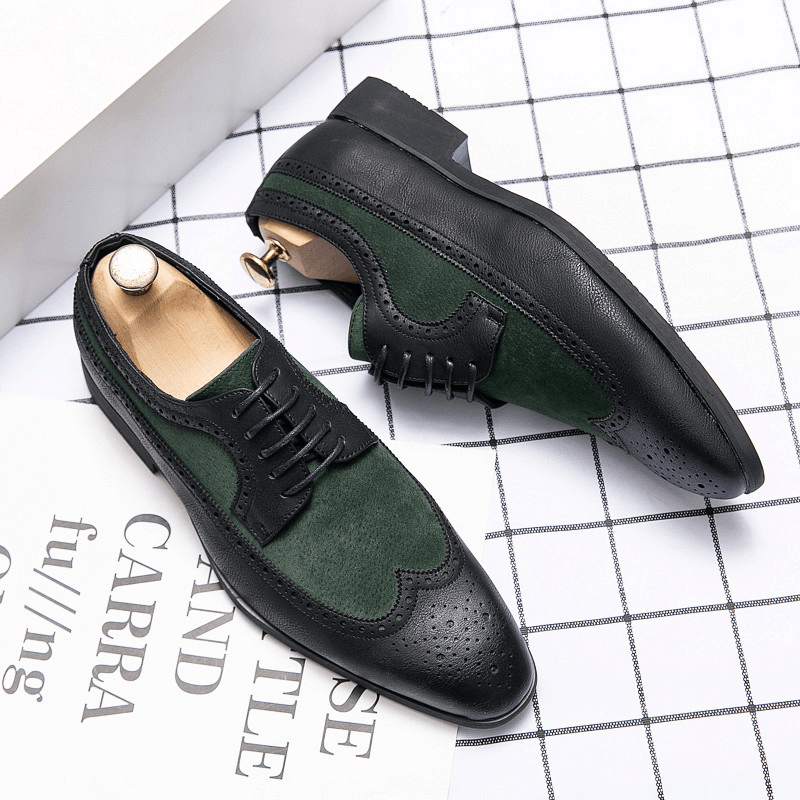 lovevop Mencio Men Retro Large Size Lace-Up Pointed Toe Formal Dress Shoes