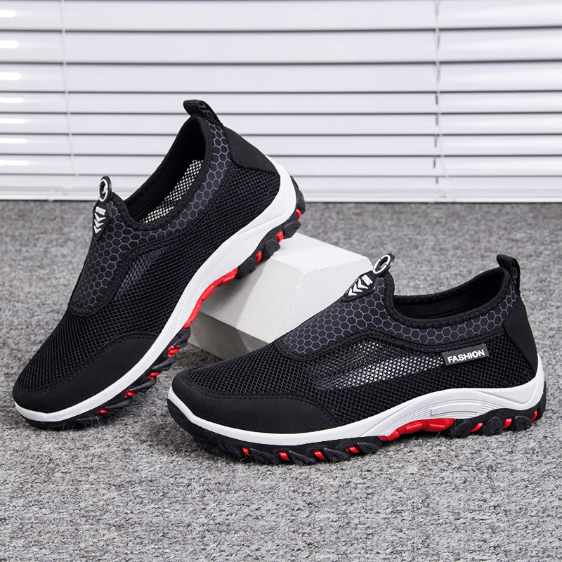 lovevop Men Sport Splicing Mesh Fabric Breathable Slip on Casual Walking Shoes