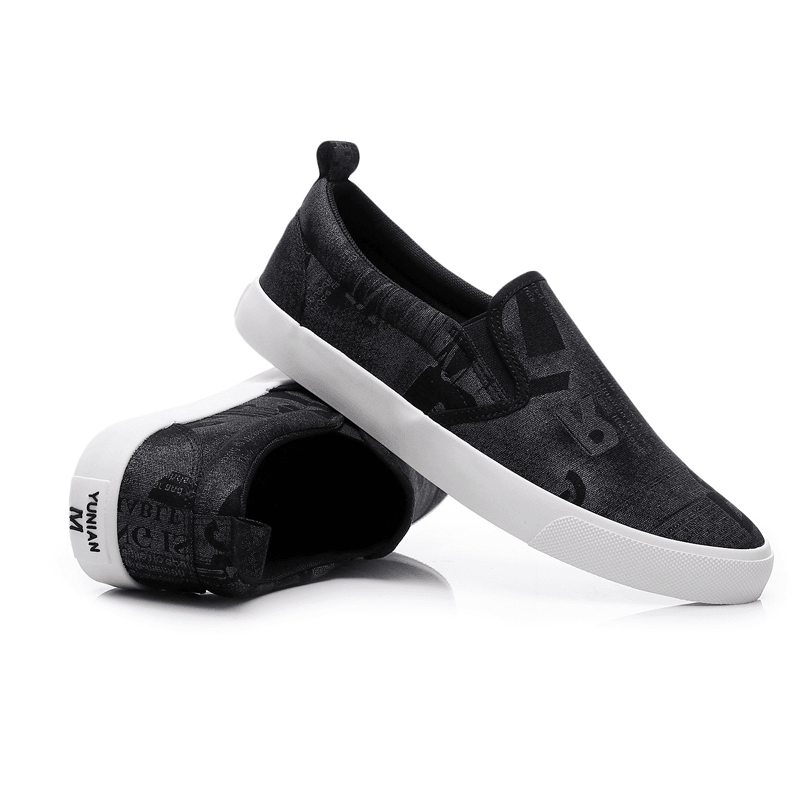 lovevop Men Canvas Breathable Slip on Comfy Casual Court Flat Shoes