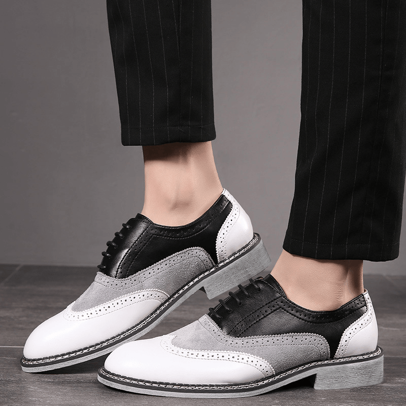 lovevop Men Brogue Colorblock Oxfords Lace up Business Casual Formal Shoes