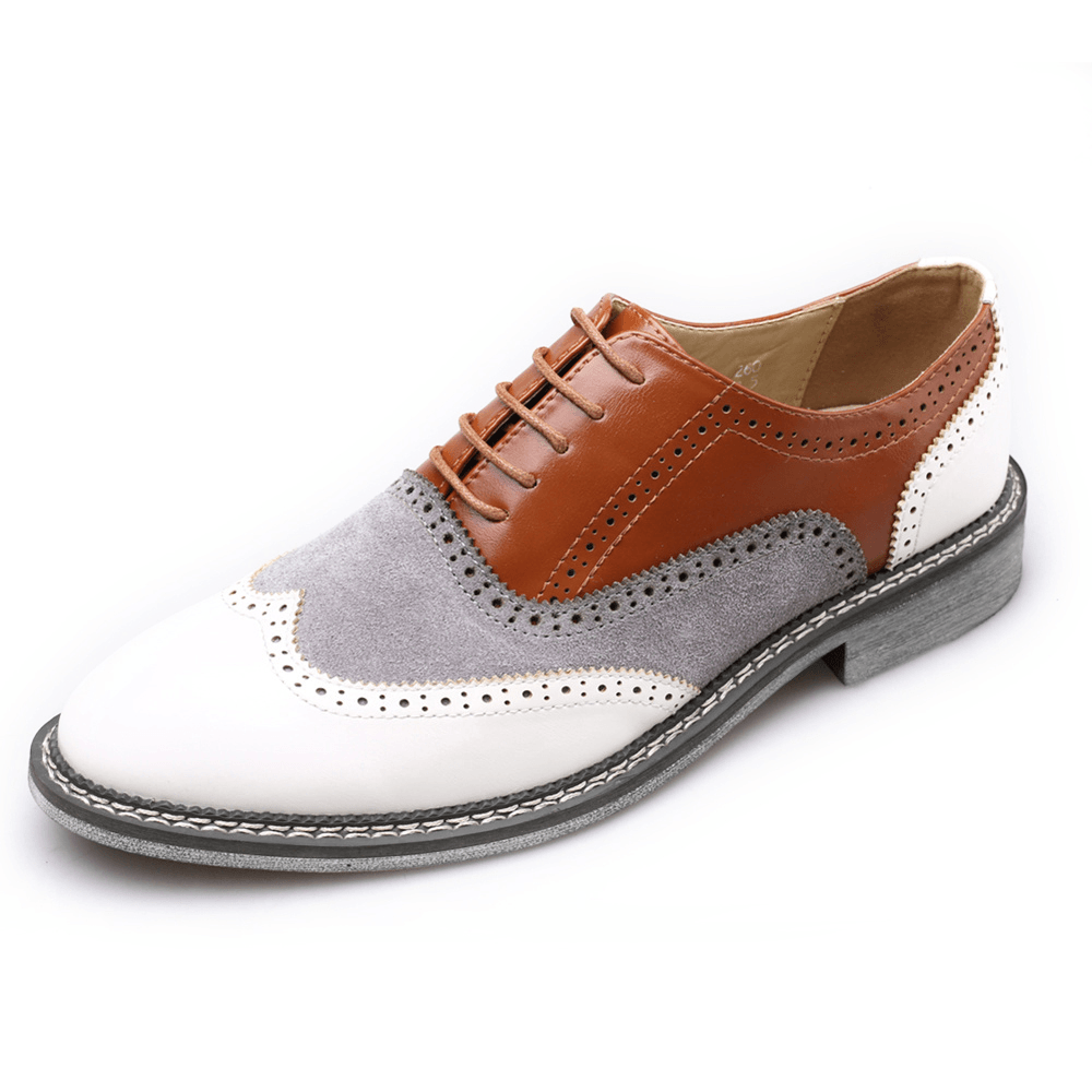 lovevop Men Brogue Colorblock Oxfords Lace up Business Casual Formal Shoes