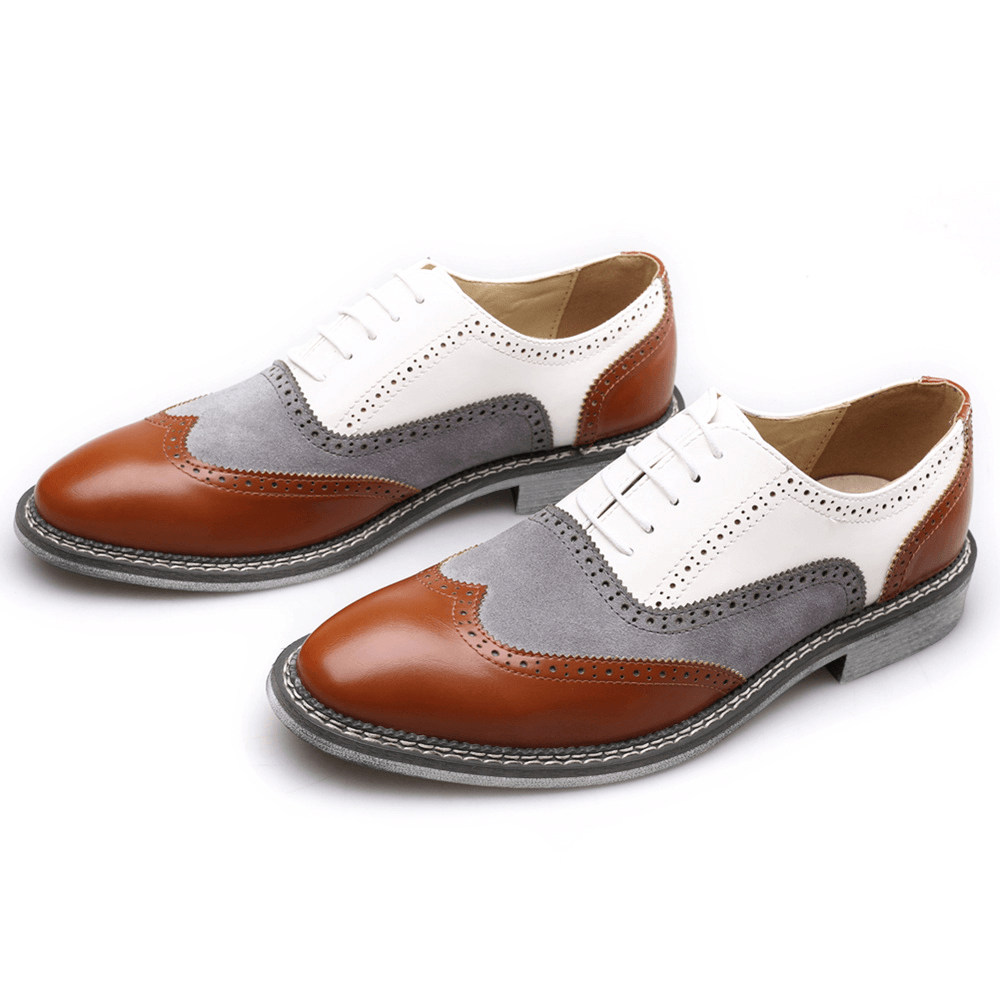 lovevop Men Brogue Colorblock Oxfords Lace up Business Casual Formal Shoes