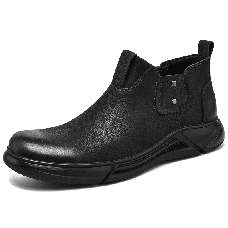 lovevop Men Retro Cowhide Leather Non Slip Soft Sole Elastic Slip on Chelsea Boots