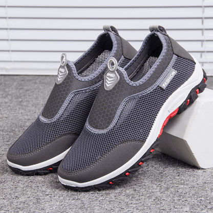 lovevop Men Sport Splicing Mesh Fabric Breathable Slip on Casual Walking Shoes