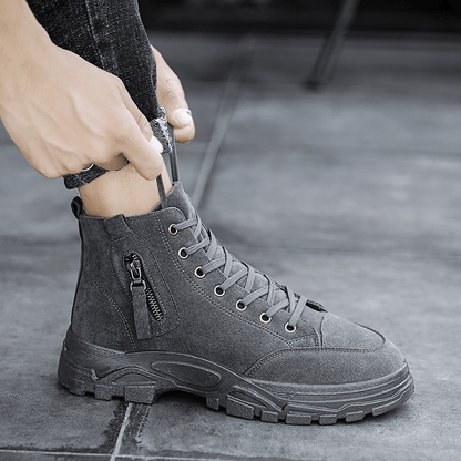 lovevop Men Suede Tooling Boots Side Zipper Comfy Slip Resistant Outdoor Casual Ankle Boots