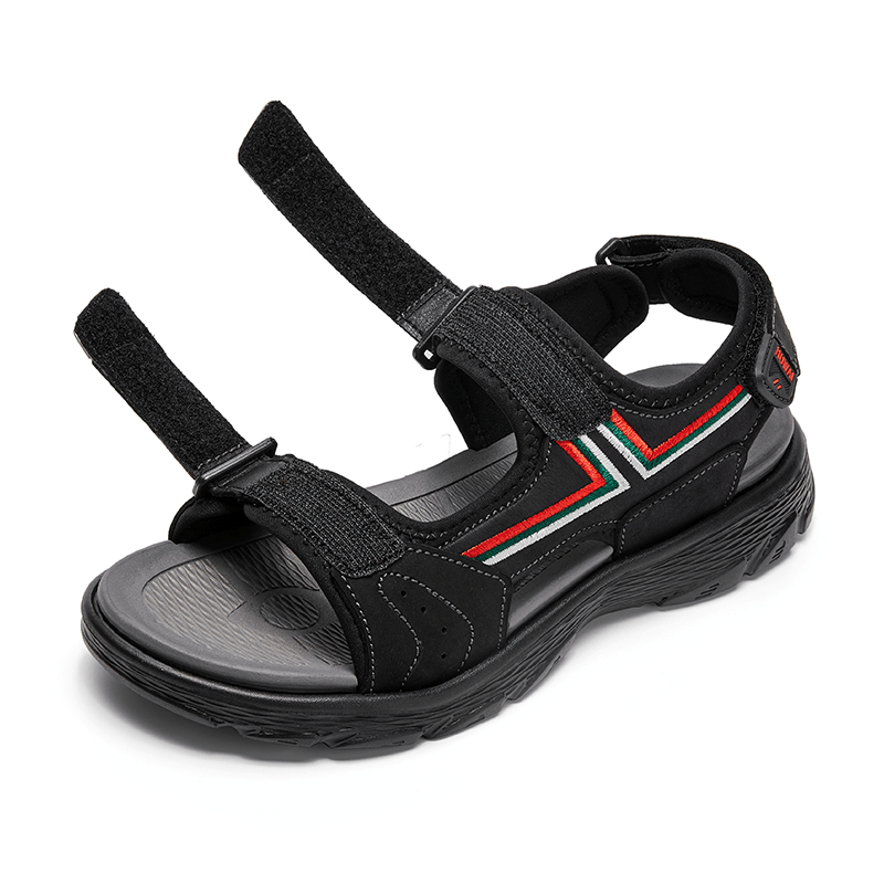 lovevop Men Leather Breathable Non Slip Opened Comfy Beach Casual Outdoor Sandals
