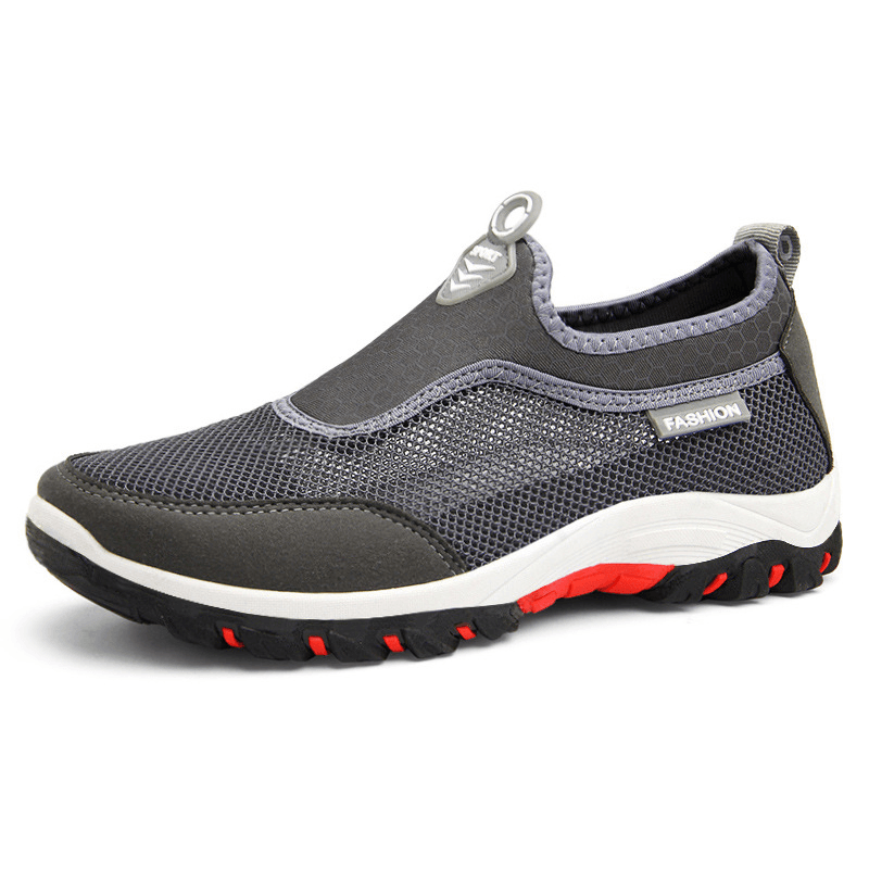 lovevop Men Sport Splicing Mesh Fabric Breathable Slip on Casual Walking Shoes