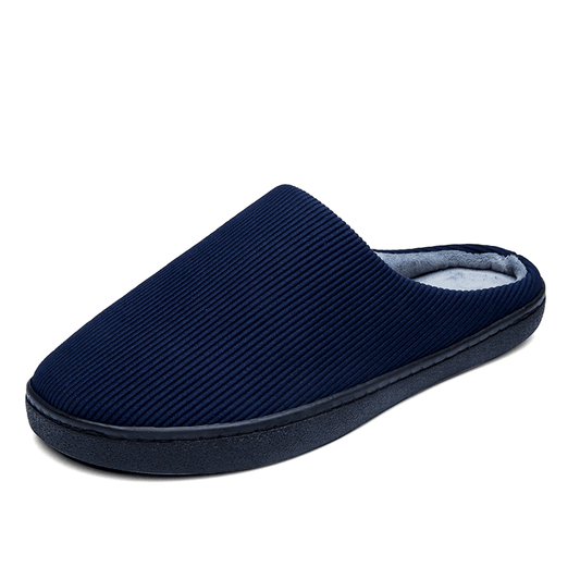 lovevop Men Pure Color round Toe Non Slip Warm Slip-On Home Cotton Slippers
